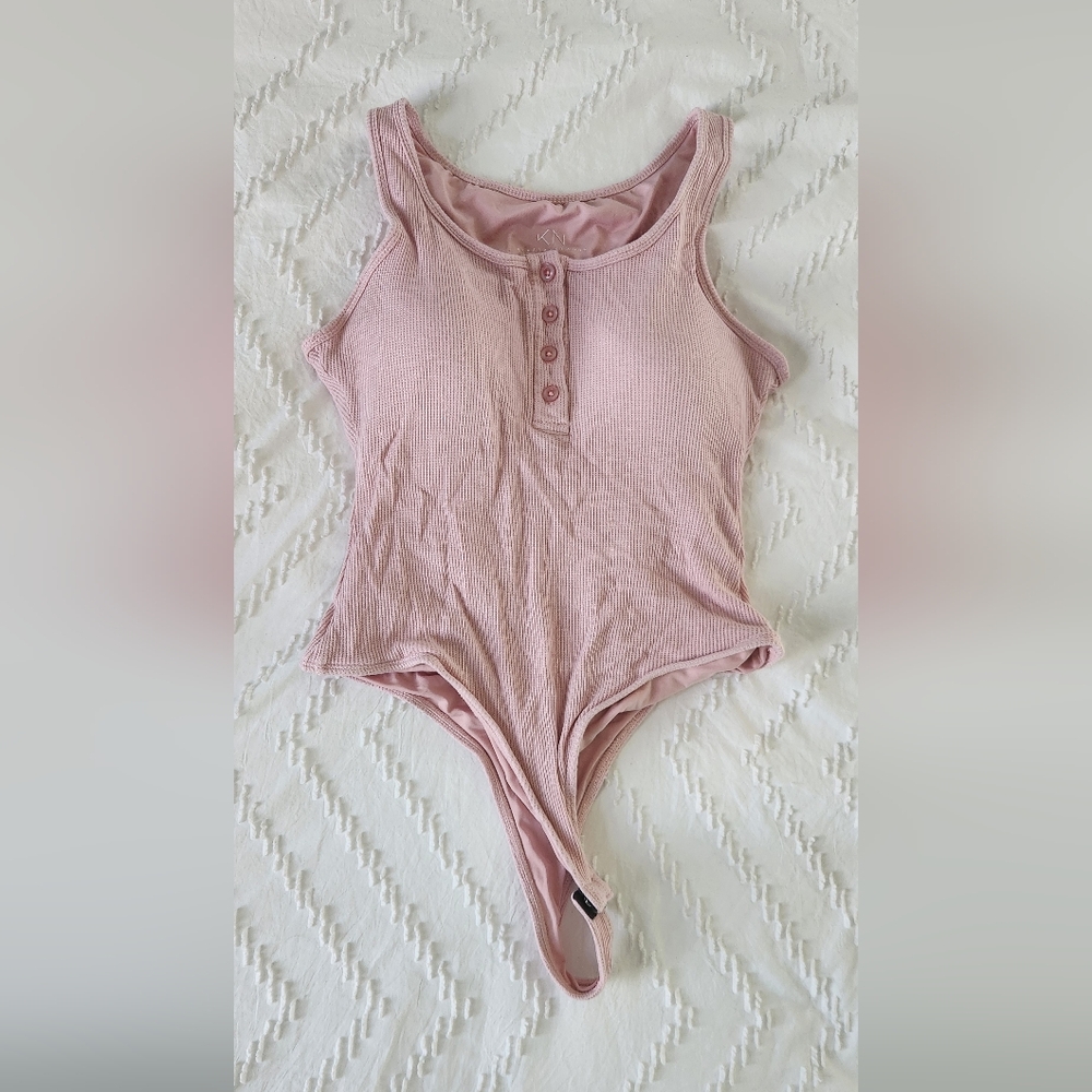 Klassy Network pink waffle knit tank bramisuit